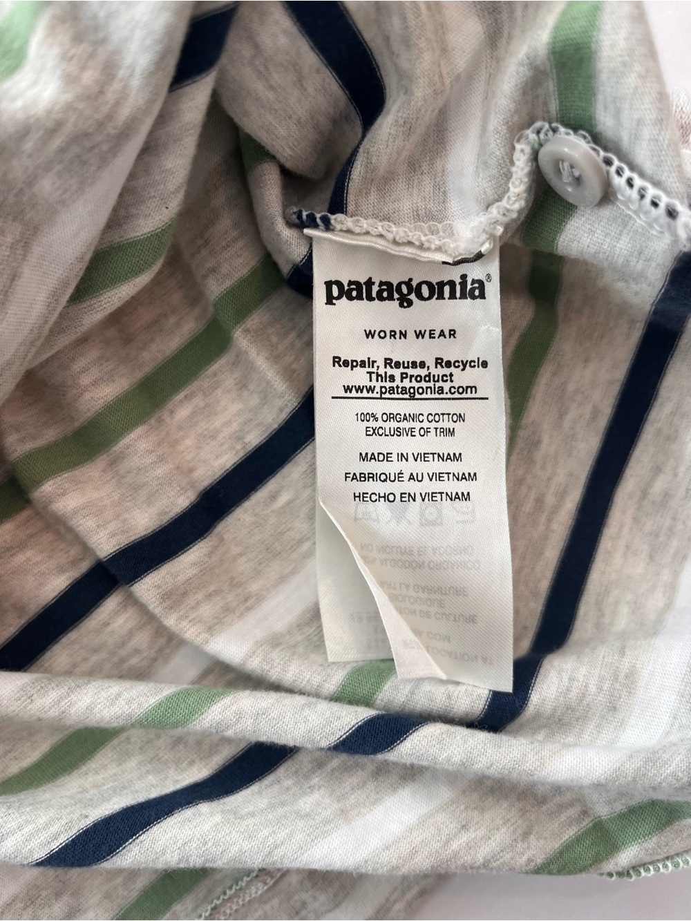 Patagonia Men's Short Sleeve Polo Shirt with Navy & Green Stripes - Picture 7 of 7